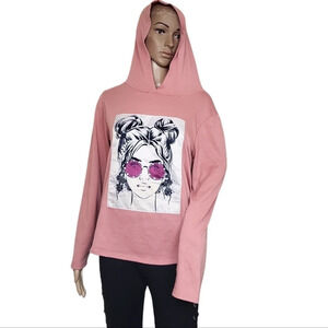 ALLYSSE Pink Graphic Girl Glasses Hoodie Sweatshirt